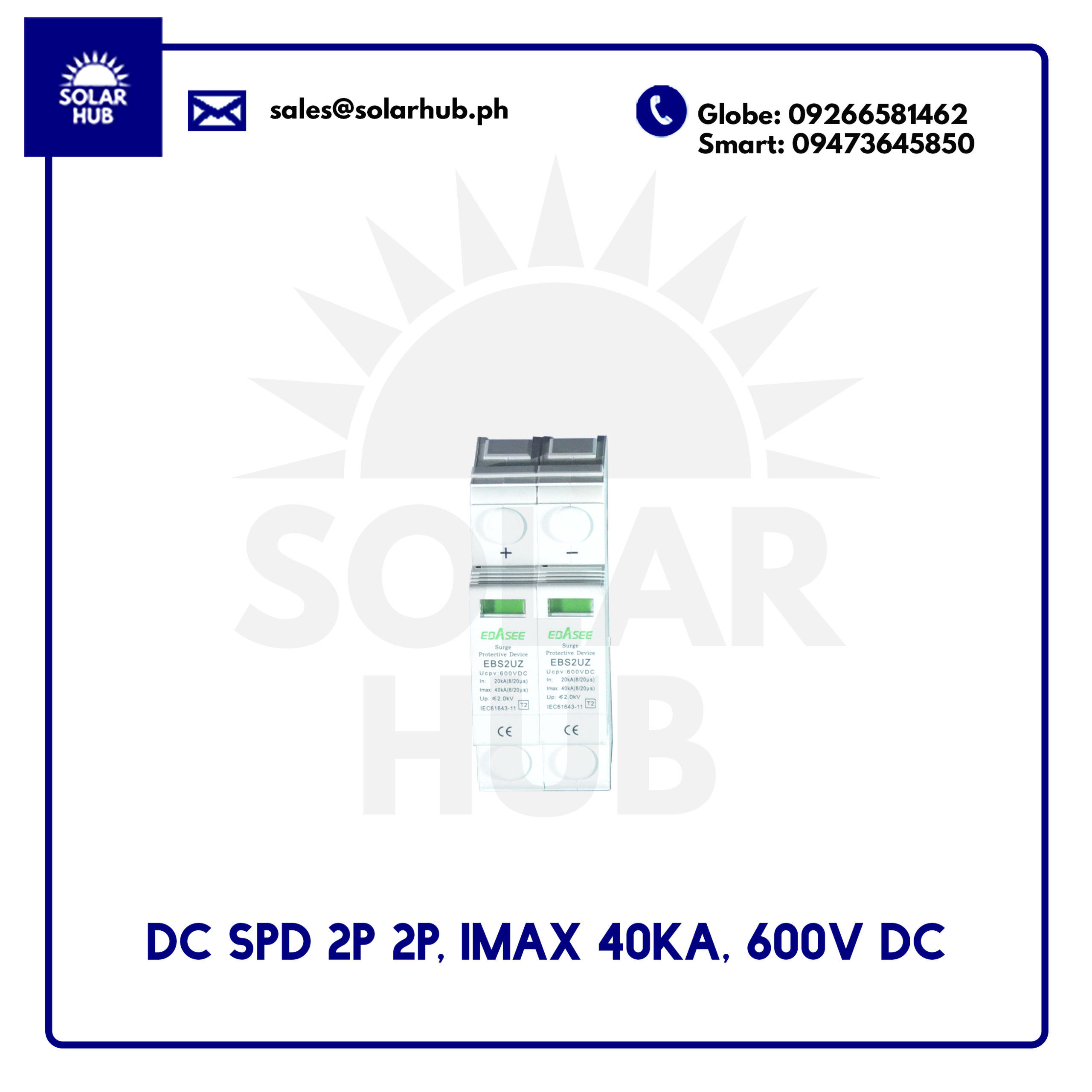 DC SPD 2P, Imax 40kA, 600V DC
