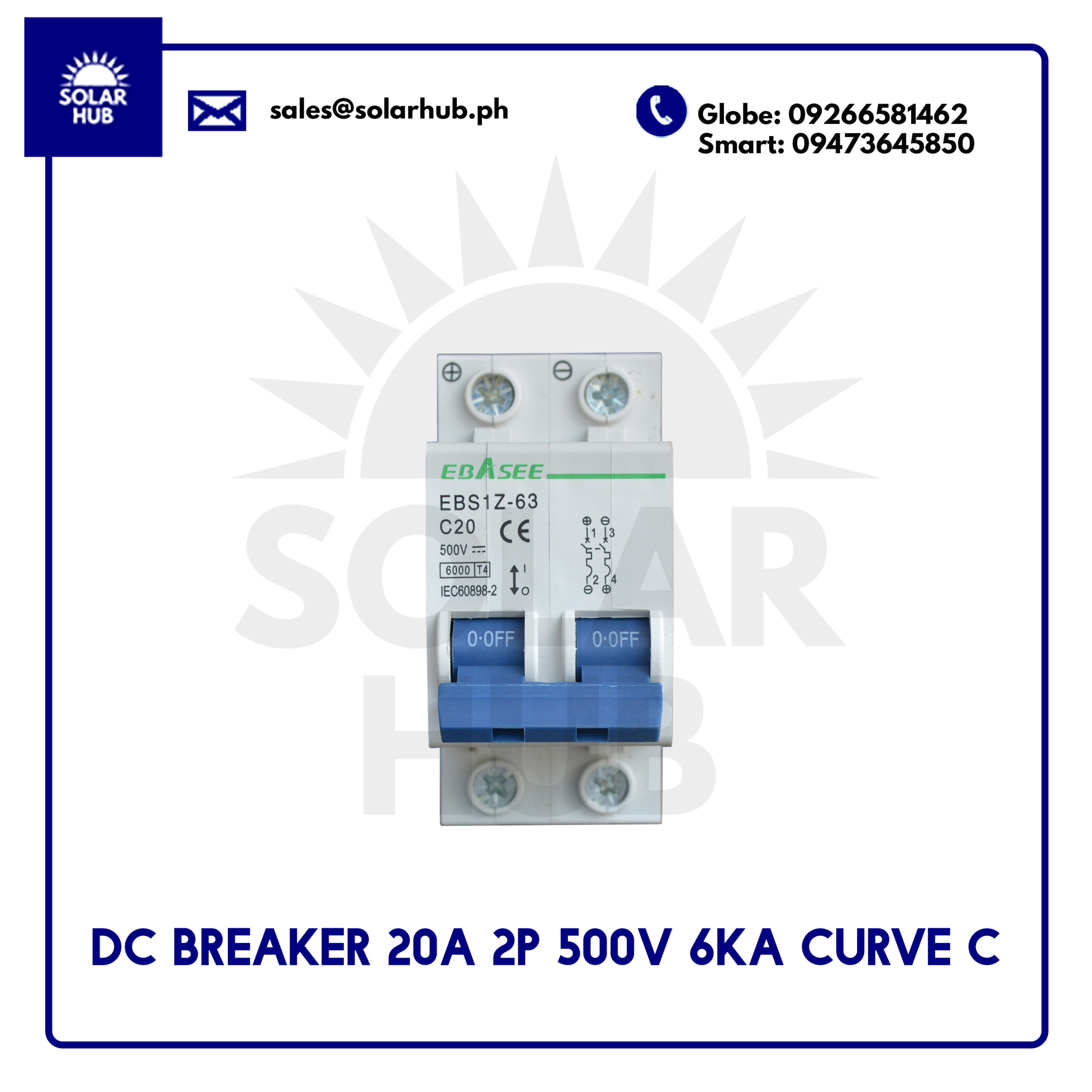 20A DC Breaker 2P 500v 6kA Curve C